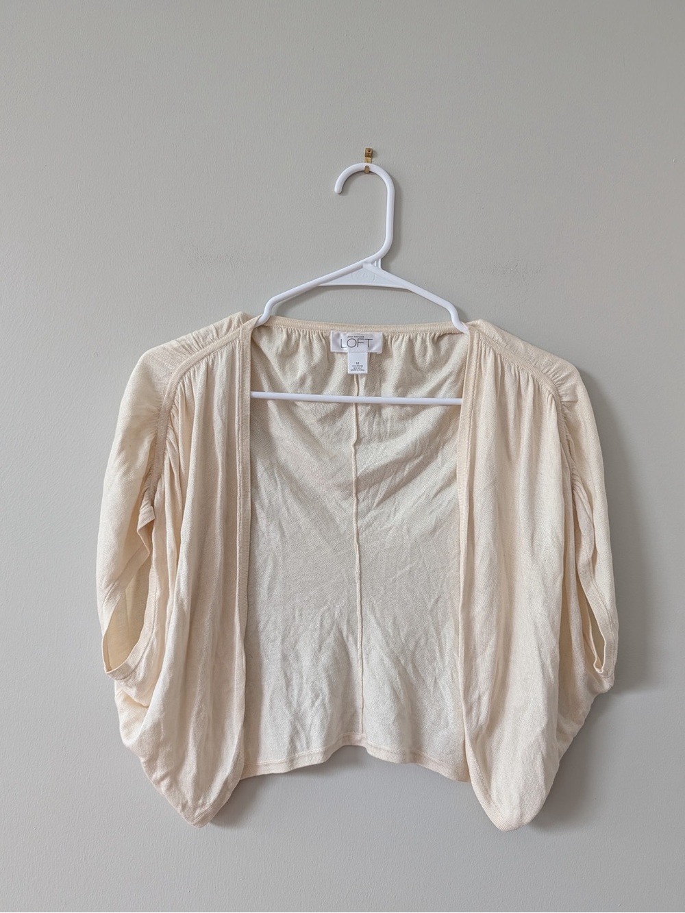 LOFT Cream Open-Front Lightweight Draped Cardigan